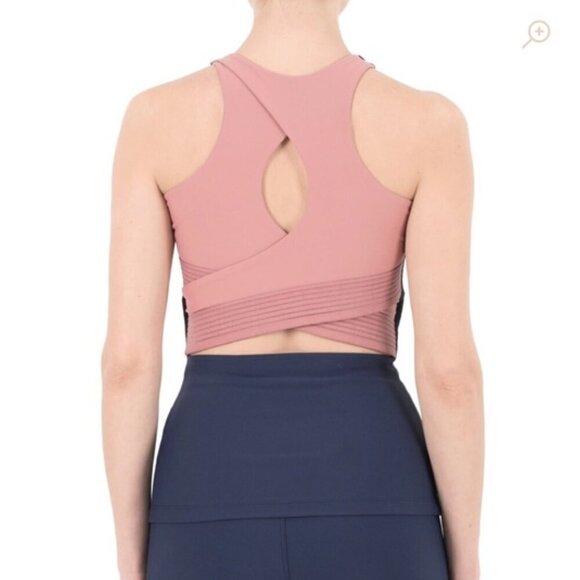 New NYLORA Tessa Built-In Bra CrissCross Elastic Back Navy/Dusty Tank Top Medium - Picture 5 of 10